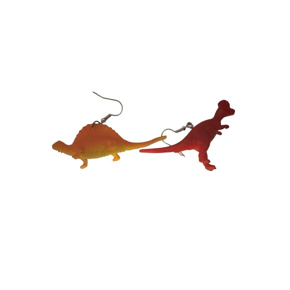 Dinosaur Earrings - T Rex and Stegosaurus Mismatched Dangle Earrings‎ - Picture 1 of 2